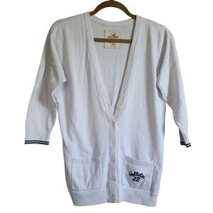Hollister Button Down V Neck Cardigan Womens M White Tennis Y2K Preppy Layering